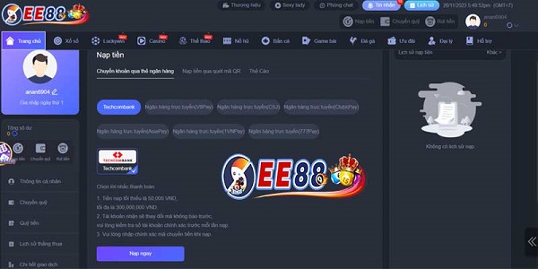 Lưu ý quan trọng khi nạp tiền ee88 nhanh thành công