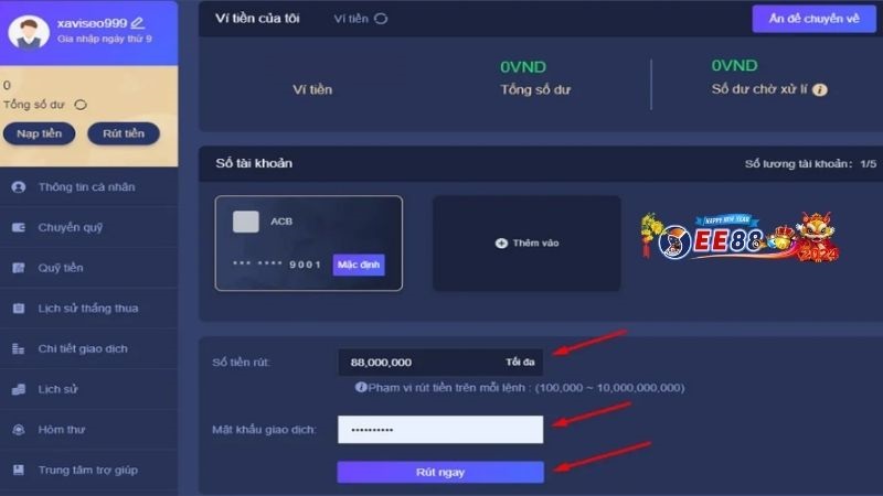 Hướng dẫn từ A-Z cách rút tiền ee88 